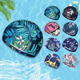 Swimming caps 1 stylish for men/women floral print long hair swimming pool bath cap elastic nylon turbo sports accessories P230531