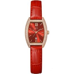 Other Watches Relogio Feminino Switzerland I W Luxury Red Women's Wristwatch Sapphire Calendar Waterproof Leather Band Diamond Watch For Women 231118