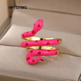 Solitaire Ring Vintage Dripping Oil Snake Rings for Women Teens Stainless Steel Adjustable Wedding Exaggerated Punk Jewellery anillos mujer 231117