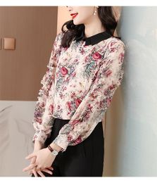 Women's Blouses Shirt Women Spring And Autumn Long-sleeved All-match Western Fashion Chiffon Floral Cover Belly Doll Collar Age Reducing T