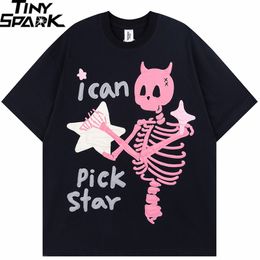 Men's T-Shirts Men Streetwear Tshirt Devil Horn Skull Skeleton Stars Funny Graphic T-Shirt Cotton Harajuku T Shirt Summer Hip Hop Tops Tee 230418