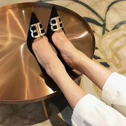 Dress Shoes Female Flock Flats Pointy with Sequined Buckle Soft Ballet Slip-Ons Spring Footwear Leopard Printed Black