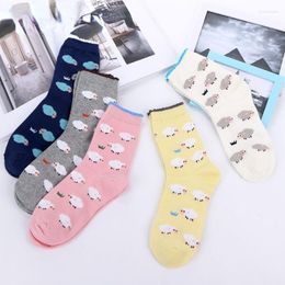 Women Socks Autumn Winter Lace Cartoon Sheep Jacquard Tube Ladies College Wind Cute Sweet Animal Warm Cotton Sock