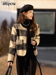 Women's Wool Blends MISHOW Inner White Duck Down Jackets for Women 2022 Winter Plaid Pockets Single Breasted O-Neck Fe Woolen Coats MXBW0915L231118