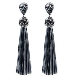 Fashion 12Colors Long Tassel Earrings Handmade Bohemian Unusual Silk Crystal Dangle Drop Hanging Earrings For Women Jewelry Gift EarringsDangle Earrings