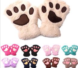 Five Fingers Gloves 120pair/lot winter warm child kid Fluffy Bear/Cat Plush Paw/Claw Glove soft Towelling girls half covered gloves 231118