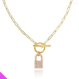 Pendant Necklaces Inlaid Crystal Lock Buckle One Word Necklace Metal 2023 Summer Sweet Fashion Girl Lady Jewelry Gift 2 Colors