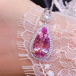 Goccia d'acqua Collana con diamanti rosa Collana con ciondoli per matrimonio in argento sterling per le donne Regalo di gioielli Chocker di fidanzamento