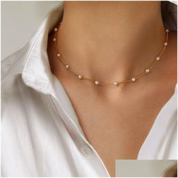 Chokers Womens Neck Chain Kpop Pearl Choker Necklace Gold Color Goth Chocker Jewelry On The Pendant Collar For Girl Drop Del Dhgarden Otzoj