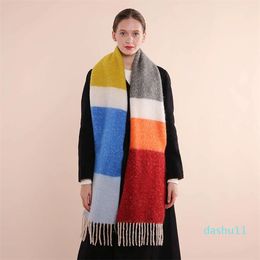 Rainbow cashmere scarf for women in winter thickened warm long Colour matching student