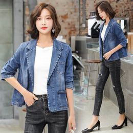 Women's Suits Blazers Denim Suit Jacket Female Retro Autumn Korean Style Casaual Blazer Coat Short Woman Jean 230418