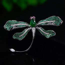 Pins Brooches Vintage Cubic Zircon Dragonfly Brooch Pins Unique Women's Brooch Delicate Insect Corsage Suit Sweaters Luxury Accessori Ornament 231118