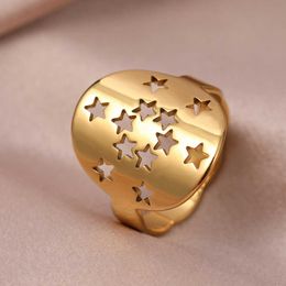 Band Rings Stainless Steel Ring Oval Hollow Sweet Star Antique Elegant Fashion Couple Rings For Women Jewellery Wedding Trendy Fine Gifts New AA230417