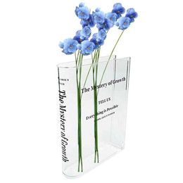 Vases Clear Book Flower Vase Creative Acrylic Transparent Vase The Mystery Of Growth Book Vases Modern Decorative Vases Room Decor Y23