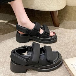 Slippers Women Sandals Summer Casual Mid Heels Chunky Platform Shoes 2023 Fashion Flip Flops Dress PU Leather Femme Slides