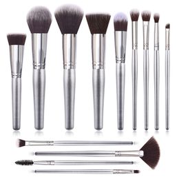 13pcs Makeup Brushes Premium Soft Cosmetic Powder Blending Foundation Eyeshadow Blush Brush Set Kit Make Up Tools Crystal Silver