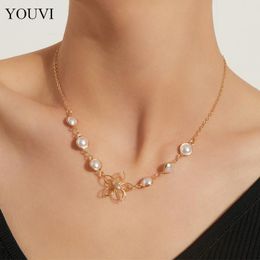 Chains YOUVI Simple Pearl Bead Chain Choker Necklace Sex Jewellery Clavicle Chians Flower Pedant For Women Collier Femme