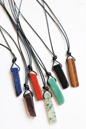 Chains Natural Lapis Stone Smoky Quartz Slab Point Beads Pendant Leather Adjustable Healing Crystal Slice Necklace