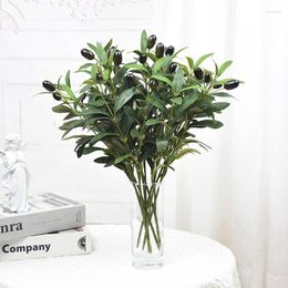 Decorative Flowers 38cm Artificial Olive Tree Branch Fruit Silk Green Leaf Bouquet Fake Plants For Wedding Party Po Props Home Garden