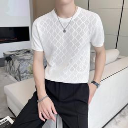 Men's T Shirts Summer High Elastic Short Sleeve T-Shirts For Men Casual Ice Silk Cool Knitted Slim Fit Tops Tees