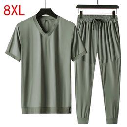 Men's Tracksuits Plus Size 8XL Mens T Shirt Shorts Sports Suit Solid Cotton Plus Large Two-piece Suit Mens Clothes Summer Men Clothing 230418