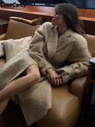Cappotto lungo da donna in misto lana misto vintage per donna Autunno Inverno manica casual doppio petto giacca con risvolto 2023 soprabito da strada femminile 231117