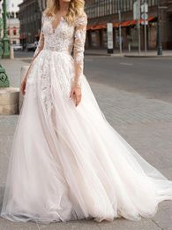 Party Dresses 2023 Sexy White A-line Wedding Dress Long Sleeves Sweetheart Lace Appliques Tulle Gown Vestido De Novia Encaje