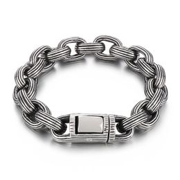 Mens Bracelet -Stainless Steel Huge Stripe Rolo Chain Bracelets Vintage Silver O Link Chan For Male Boy Cool Jewellery XMAS Gifts Large Heavy 13mm 8.66inch 106g Weight