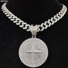 Pendant Necklaces Men Women Hip Hop Round Pendant Necklace with 13mm Crystal Cuban Chain Iced Out Bling HipHop Necklaces Fashion Charm Jewellery Z0417