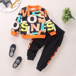 Clothing Sets Autumn Children Boys Clothing Sets Kids Letter Print Pullover Tops and Pants 2pcs Sport Suits Baby Girls Casual Outfits 230418