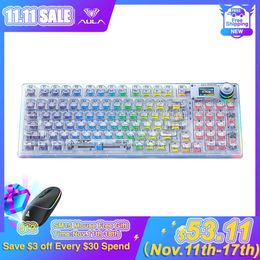 Keyboards AULA F98PRO Wireless Mechanical Keyboard Bluetooth Swappable Transparent RGB Backlit Custom Gaming for Windows Mac 231117