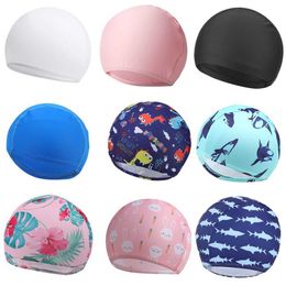 Swimming caps Cute Swimming Cap for Children Kids Solid Waterproof Elastic Silicone Swim Pool Cap Protect Ears Bathing Caps Training Swim Cap P230418