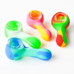 smoke shop 3.0inches Silicone Hand Pipes Smoking Pipe with glass bowl oil rigs water bongs for wholesale smoke accessory