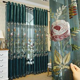 Curtain 1 Piece European-Style Green Embroidered Translucent Cloth High-Quality For Luxury Living Room Bedroom Home Decoration