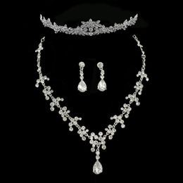 Bride Necklace Earring Set Chain Wedding Dress Necklace Accessories Crown Necklace Earring Three Piece Wedding Jewellery Set