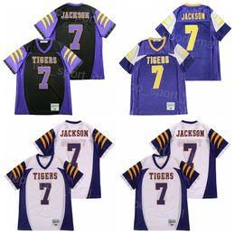 High School Football 7 Lamar Jackson Jersey Boynton Beach Tigers Men Moive Black Purple White Team Colour Away All Stitched Sport Breathable College Pullover Retro