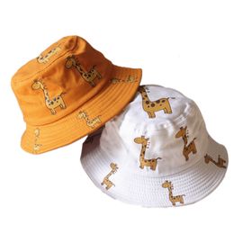 Caps Hats -02-10 Lioraitiin Children's Bucket Hats Cartoon giraffe Sun Hat Girls Boys Outdoor Beach Hat Camping Fishing Cap Panama Cap 230418