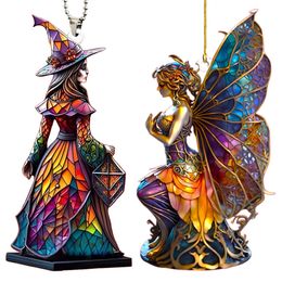 Christmas Decorations Mysterious Witch Plane Pendantd Painted Style Charm Fun Fairy Xmas Tree Ornaments Halloween Hanging Home Decor Gift 231117