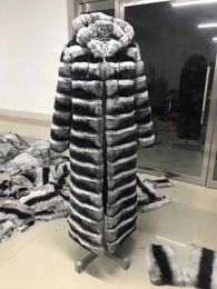 Women's Fur Faux Chinchilla Striped Jacket for Women Extended Rex Rabbit Coat Thick Clothes Fashion Winter 120cm 2023 231117