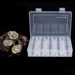Storage Boxes Bins 100Pcs/Set 27Mm Coin Small Round Box Commemorative Collection Transparent Case Factory Wholesale Lx2893 Drop De Dhdap