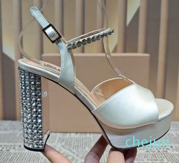 sandals women designers Shoes Fashion Crystal rhinestone Platform heels top quality Genuine Leather shoe High heeled womens sandal