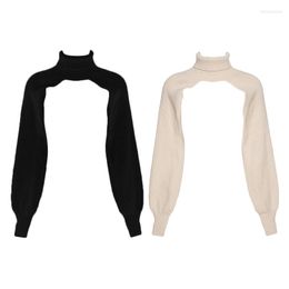 Women's Sweaters Women Lantern Long Sleeve Sweater Sexy Hollow Out Turtleneck Solid Colour Crop Top Ribbed Knitted Loose Pullover Shrug Cover