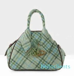 trendy West dowager Harris woolen green checkered Bowling portable One Shoulder Messenger