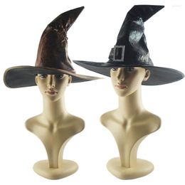 Berets Women Large Ruched Witch Hat Accessory Holiday Halloween Party Cap Spire Round And Wide Side Black Dramatic