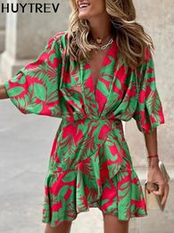 Casual Dresses spring Irregular Mini Dress For Women Fashion Print Casual Bohemia Style Vacation Sundress Women's Bat Sleeve Ruffles Dresses 230418