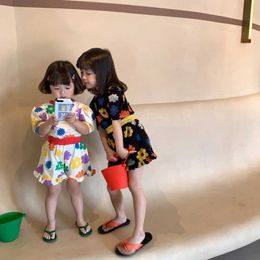 Clothing MILANCEL Summer Kids Suit Cute Floral Puff Girls Sets Tees and Shorts Casual 2Pcs for Sisters P230418