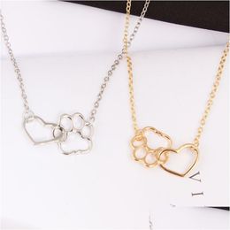 Pendant Necklaces Hollow Pet Paw Footprint Necklaces Cute Animal Dog Cat Love Heart Pendant Necklace For Women Girls Jewellery Dhgarden Otnc7