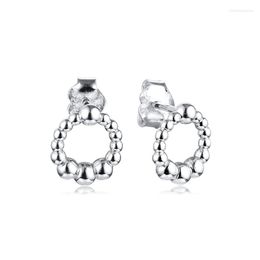 Stud Earrings Beaded Circle 925 Sterling Silver Original Jewellery For Women Gift E180