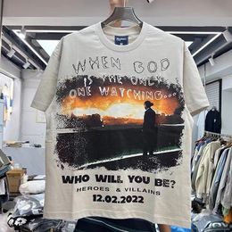 Mens TShirts High Street sunset figures printed roundnecked apricot shortsleeved tshirt 230418