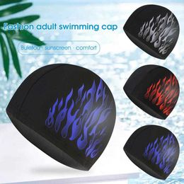 Swimming caps Useful Swim Pool Cap Sunscreen Portable Lightweight Soft Ear Protection Flame Pattern Swimming Hat P230418